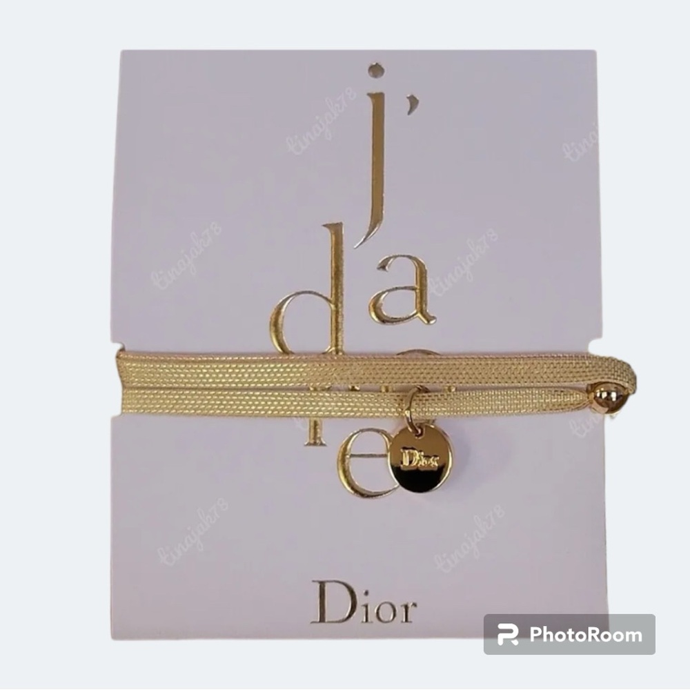 Dior J'adore Charm Bracelet Gold Tone Ribbon and Metal Charm